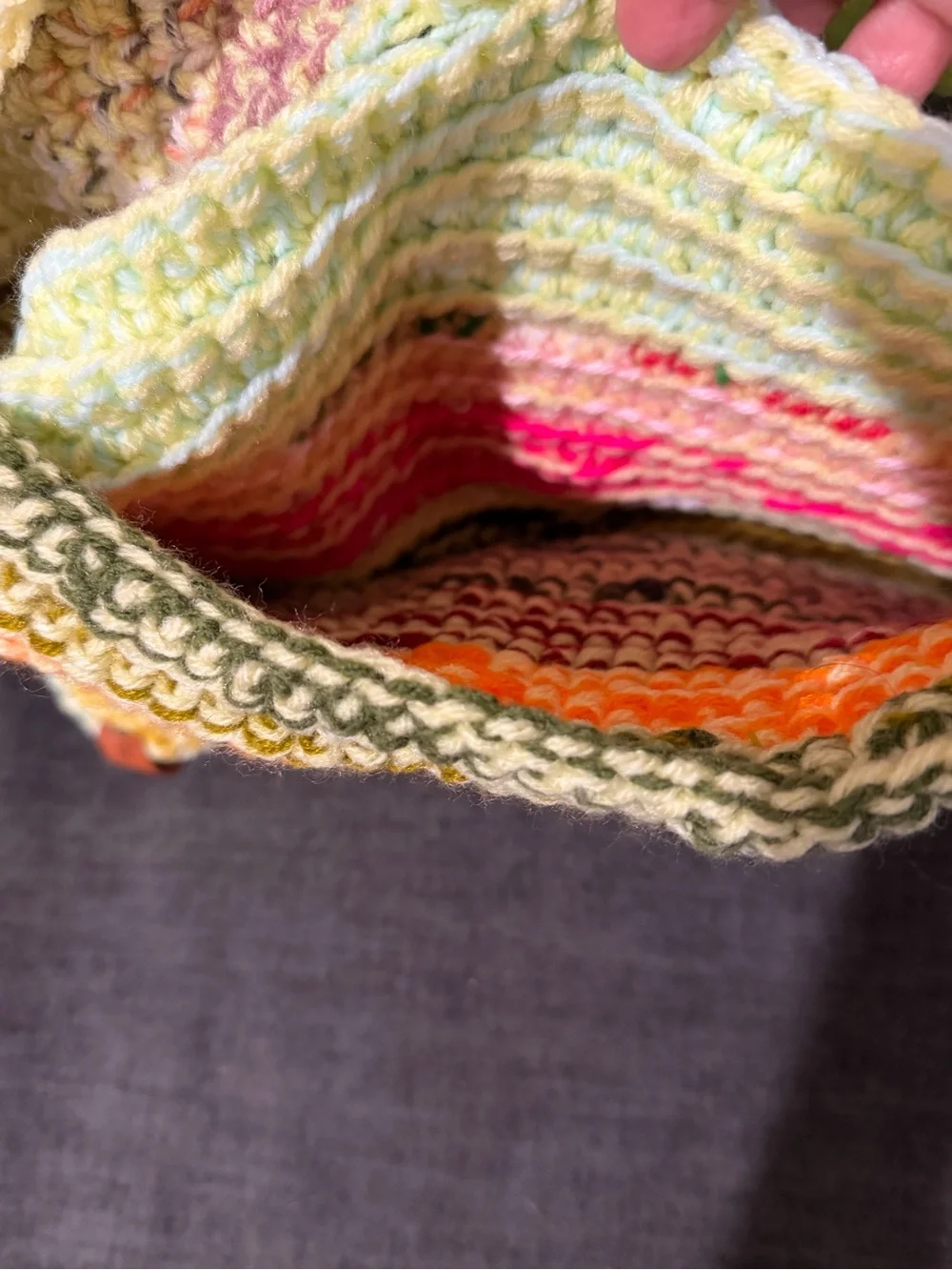 Handmade Multicolor Crochet Shoulder Bag - Pastel & Bright Stripes
